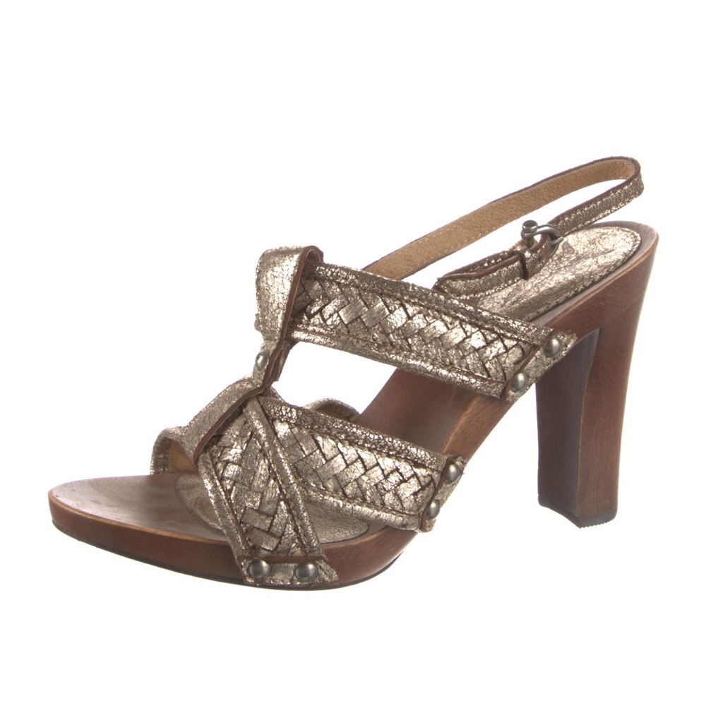 Frye leather braided accents slingback sandals platform heel. Sz 6.5